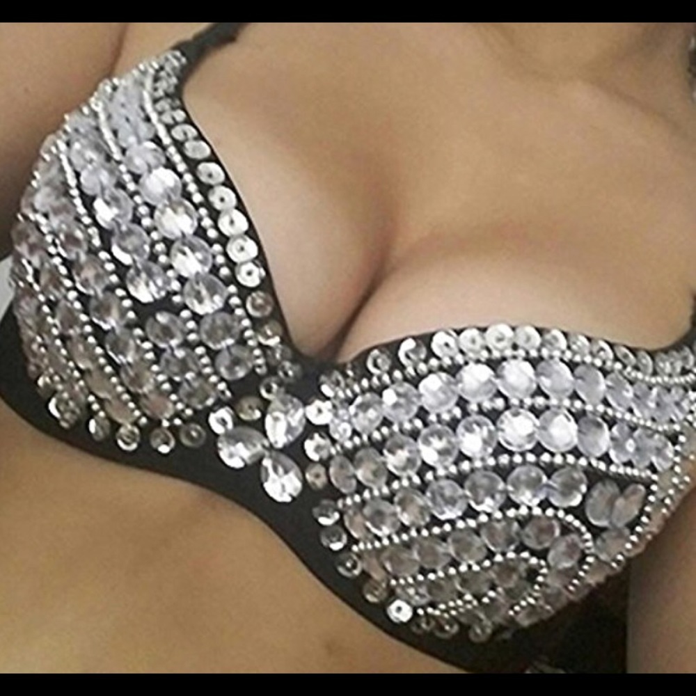 Sexy punk rhinestone bra